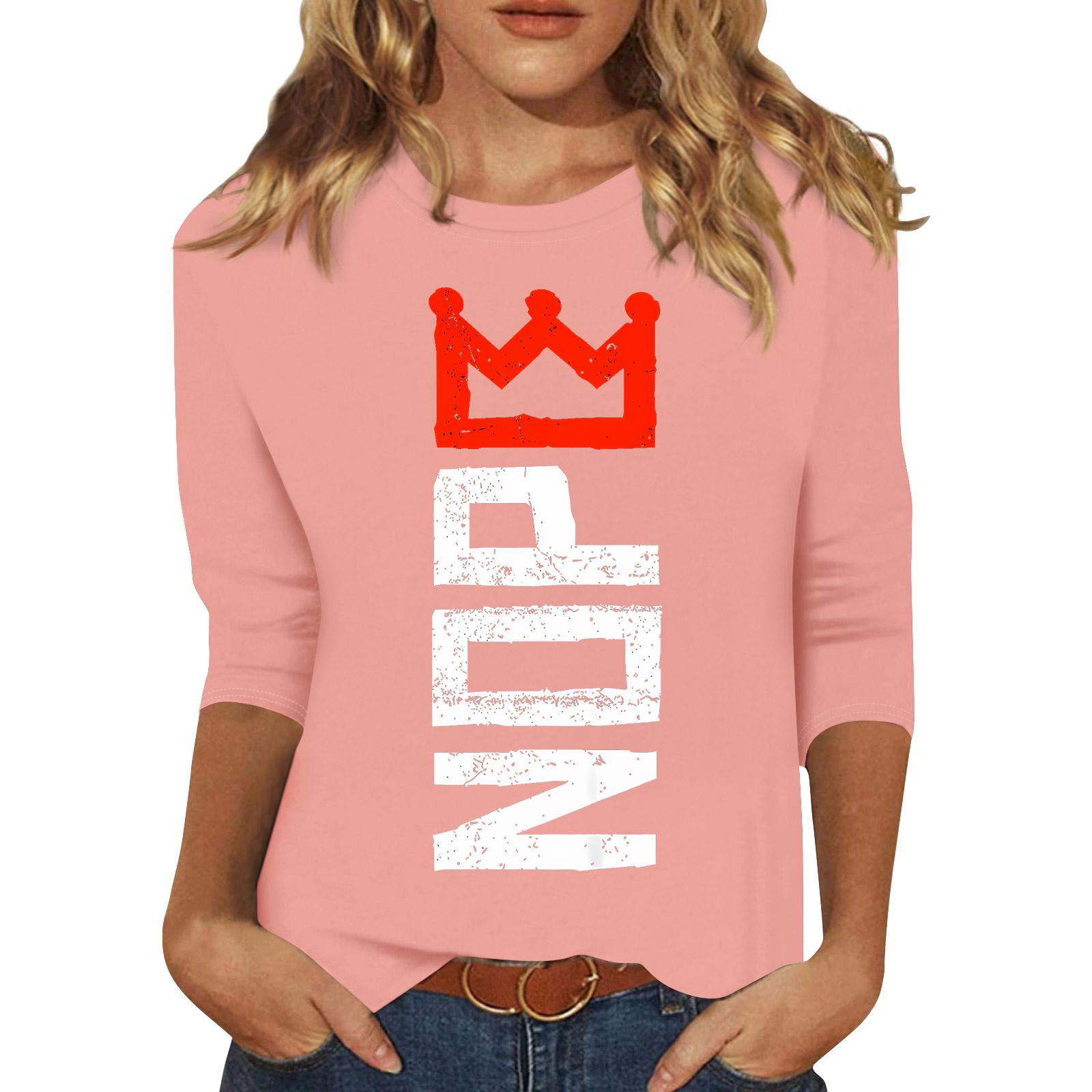 

American Women s Fashion Casual Three-Quarter Sleeve Print Neck Sweatshirt/T-Shirt XL кавун червоний колір