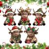 Retro Cartoon Style Ornaments 2/3Pcs Christmas Highland Cow Wooden Tabletop Sign, 2D Flat Yak Indoor Holiday Scene Decorations Figurine Ornament with