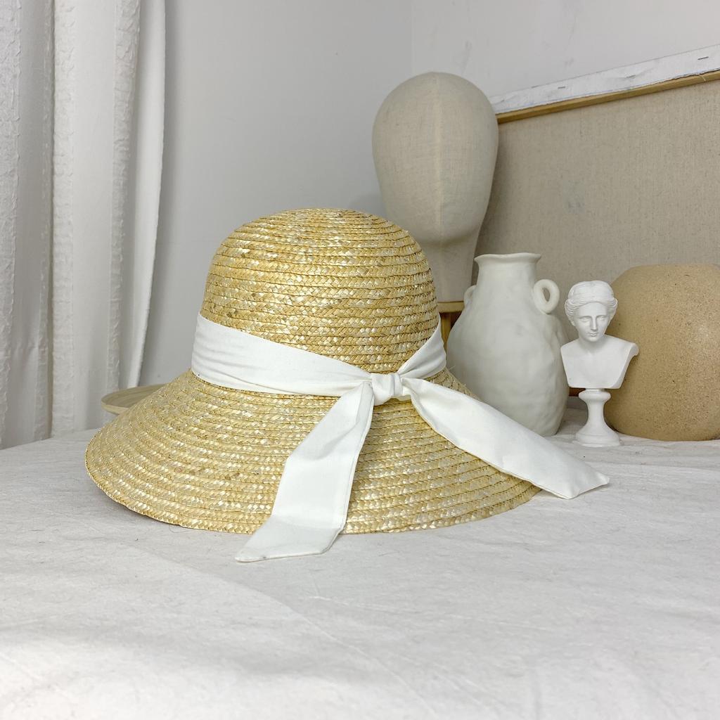 Ribbon Sunscreen Beach Hat Elegant Travel Ladies Big Eaves Straw Straw Hat Seaside Holiday Fisherman Basin Hat