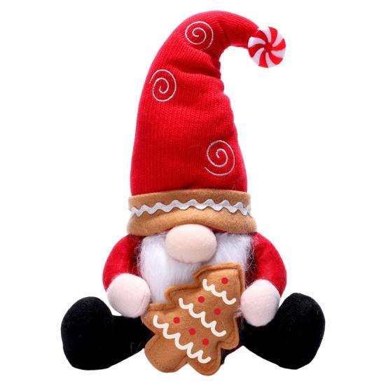 Charming Christmas Gift Sets Gnome Decoration, Nordic Red Santa Figurine, Tomte Swedish Window Display Dolls Elf Ornament with Tree/Snowflake