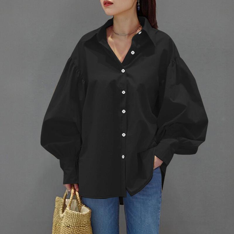 ZANZEA Lässige Bluse mit Umlegekragen und einfarbigen Langarmshirts für Damen