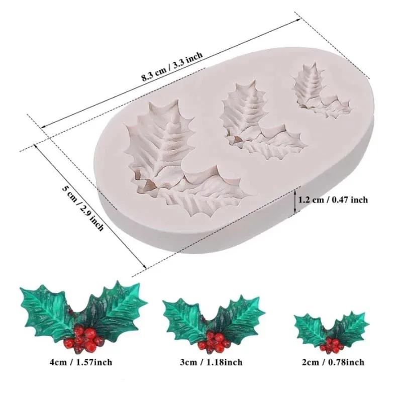 

Christmas Mold Holly Leaf Shaped Silicone Cake Gummy Biscuit Decoration Tool Cake Biscuit Baking Safety Silicone Mold