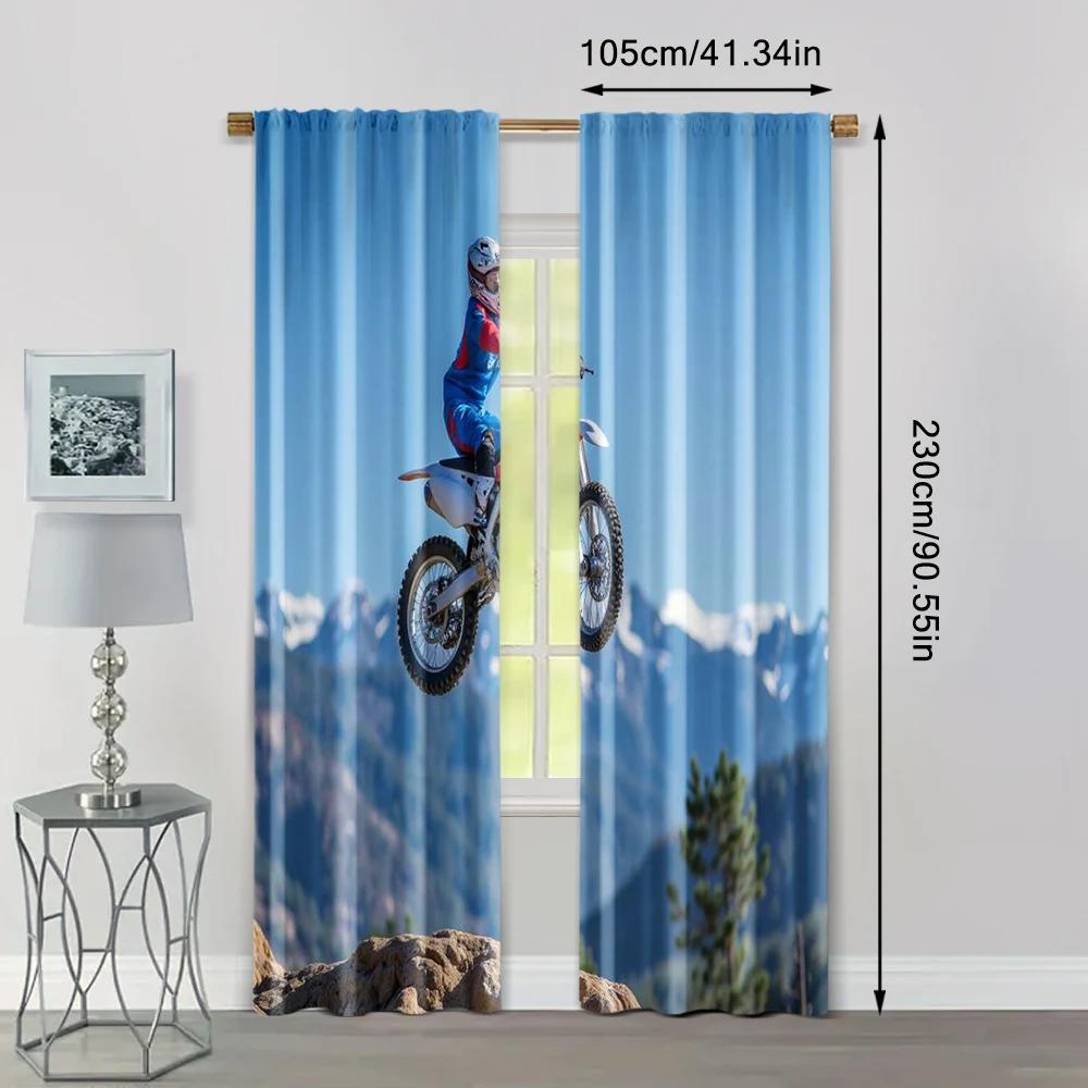 2pcs   Creative Curtains Motocross Bike Style Stunt Machine Washable Polyester (without rod) Stuff Clearance Perfect for Bedroom
