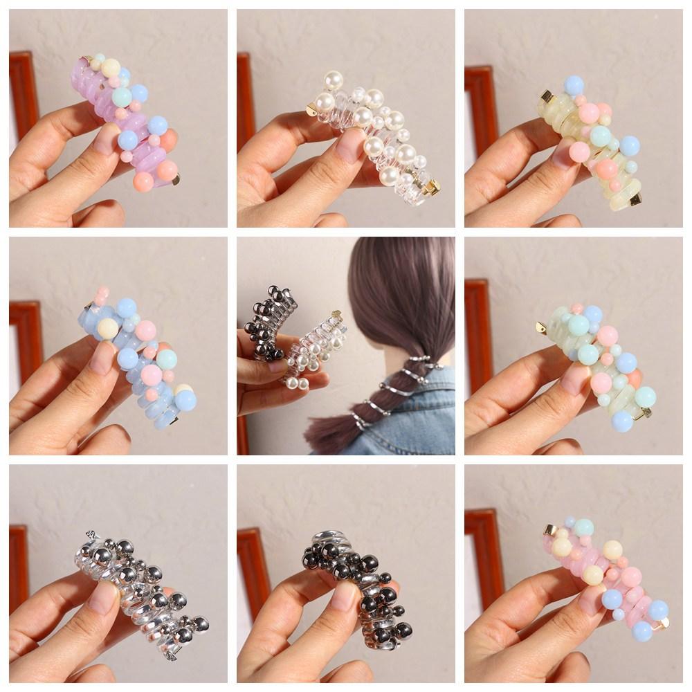 Elastic Telephone Line Hair Rope Straight Pearl Hair Ring Transparent Ponytail Holder  Daily