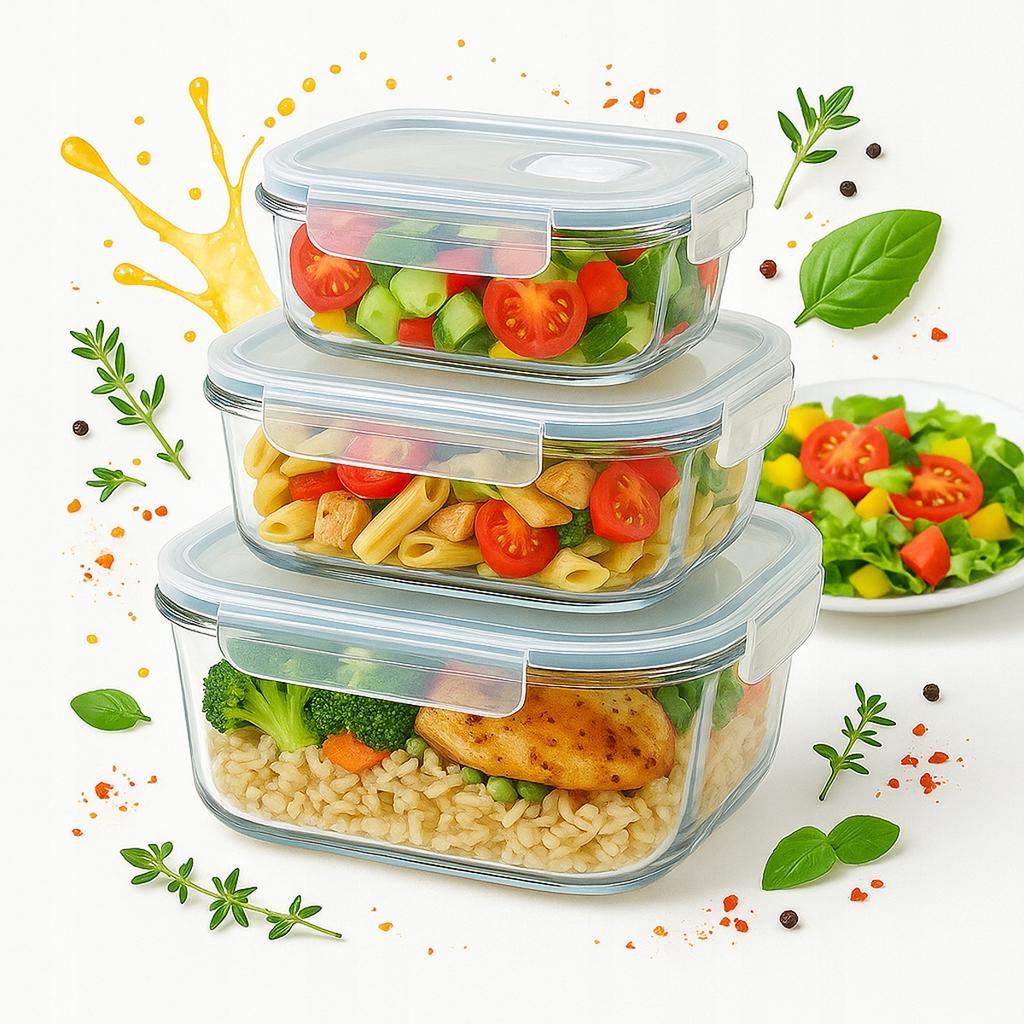 FOOD CONTAINER 3x Set of Rectangular Containers LUNCHBOX For Work Lunch