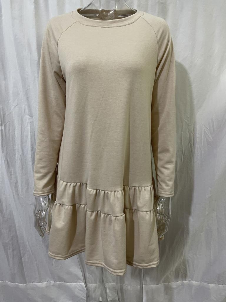 Winter Langarm Home Lose Rundhals Rüschen Kleid Damen Pullover