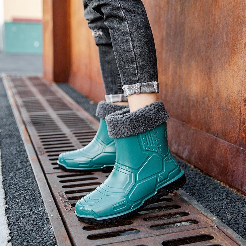 2024 Neue Outdoor Freizeit Herren Warme Knöchel Dicksohlige Regenstiefel Rutschfest Wasserdicht Schuhe Einfarbig Mid-Tube Regenstiefel 36-45