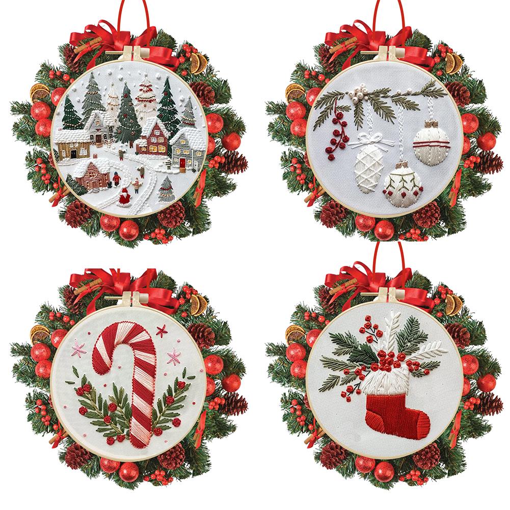 Christmas DIY Cross Stitch Kit with Pattern and Instructions for Beginners with Embroidery Hoop Color Threads and Needles