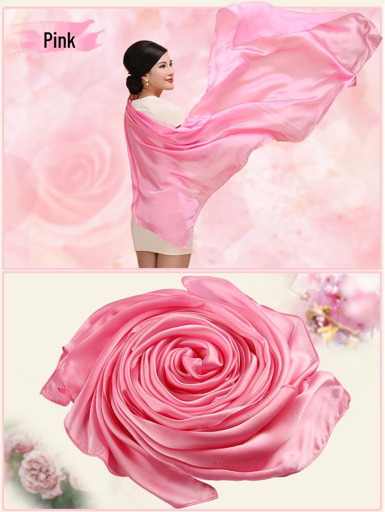 Women's Versatile Long Satin Scarf - Solid Color, Summer Sunscreen Shawl