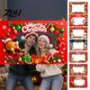 Cute Cartoon Elk Penguin Bear Props Christmas Photo Booth Frame Banner, Xmas Selfie with Interactive Bear, Holiday Party Handheld Prop, Hanging