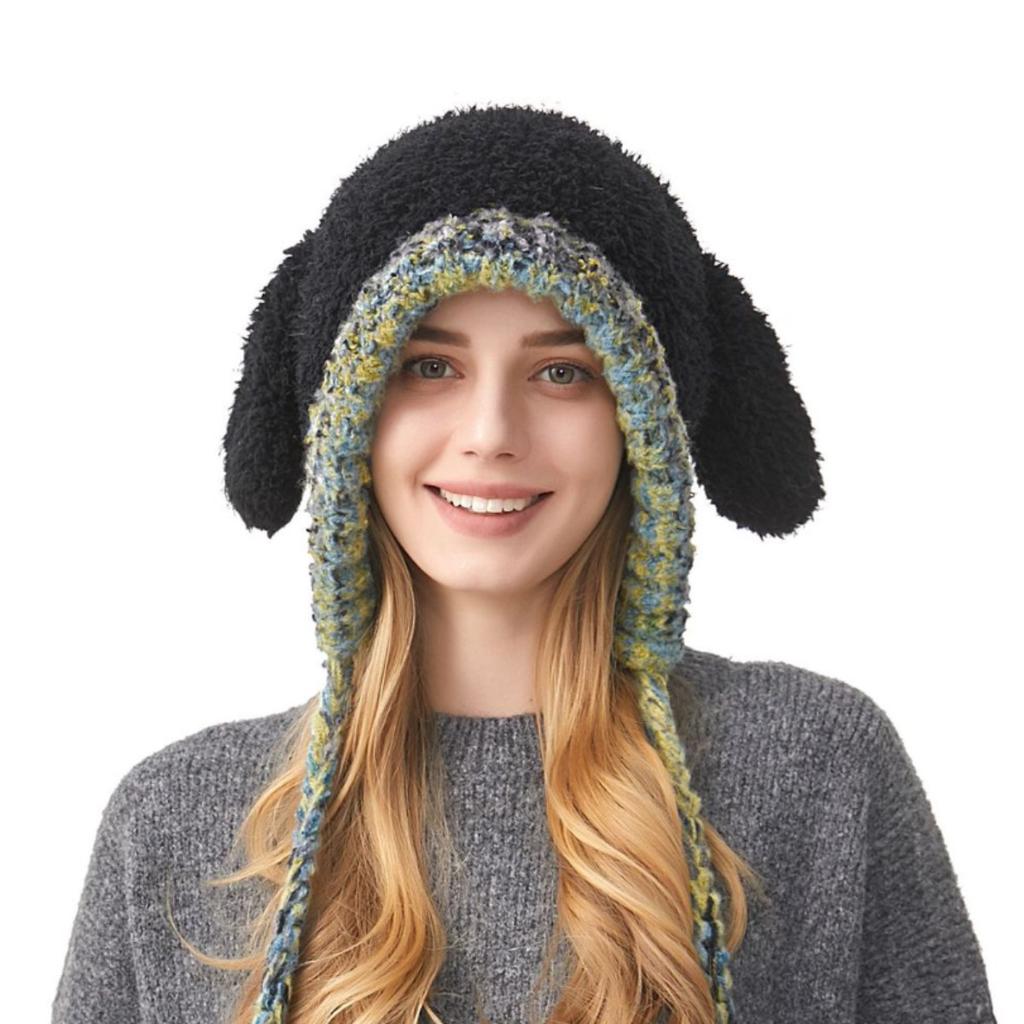Knitted Hat Ladies Winter Outdoor Ear Protection Warm Hat Cartoon Rabbit Ears Wool Hat Tide