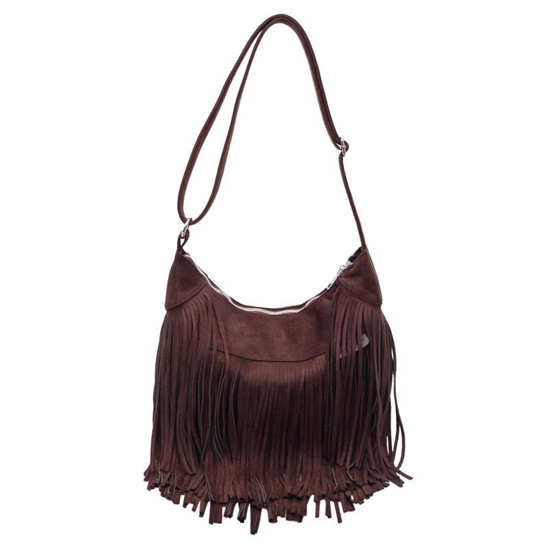 Borsa a Spalla Grande con Frange in Ecopelle per Donna Stile Streetwear Moda