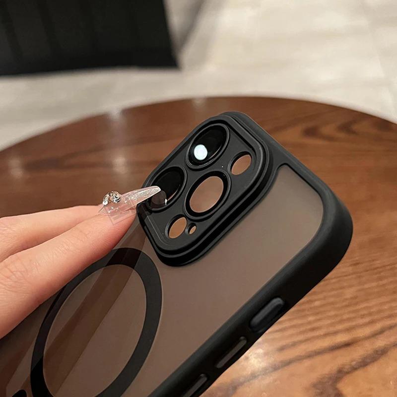 New Black Frosting Translucent Antiskid Case for iPhone 16 15 14 13 12 11 Pro Max Plus Lens Protect Magsafe Magnetic Matte Cover