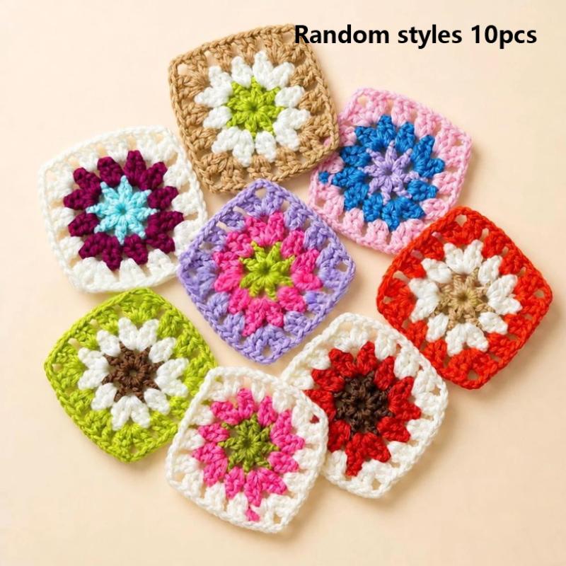 10 Pcs Handmade Crochet Colorful 3D Floral Petal Appliques Premium Cotton For Diy Bags Clothes Crafts