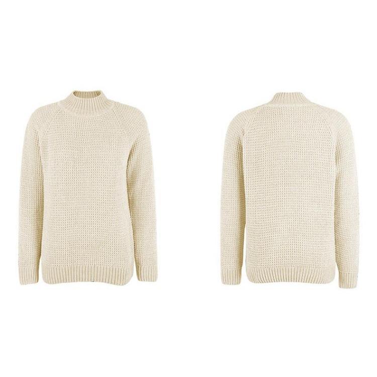 Vintage Autumn Winter Loose Knitwear Cardigan Sweater Top with Long Sleeve Solid Color Half High O Neck Collar
