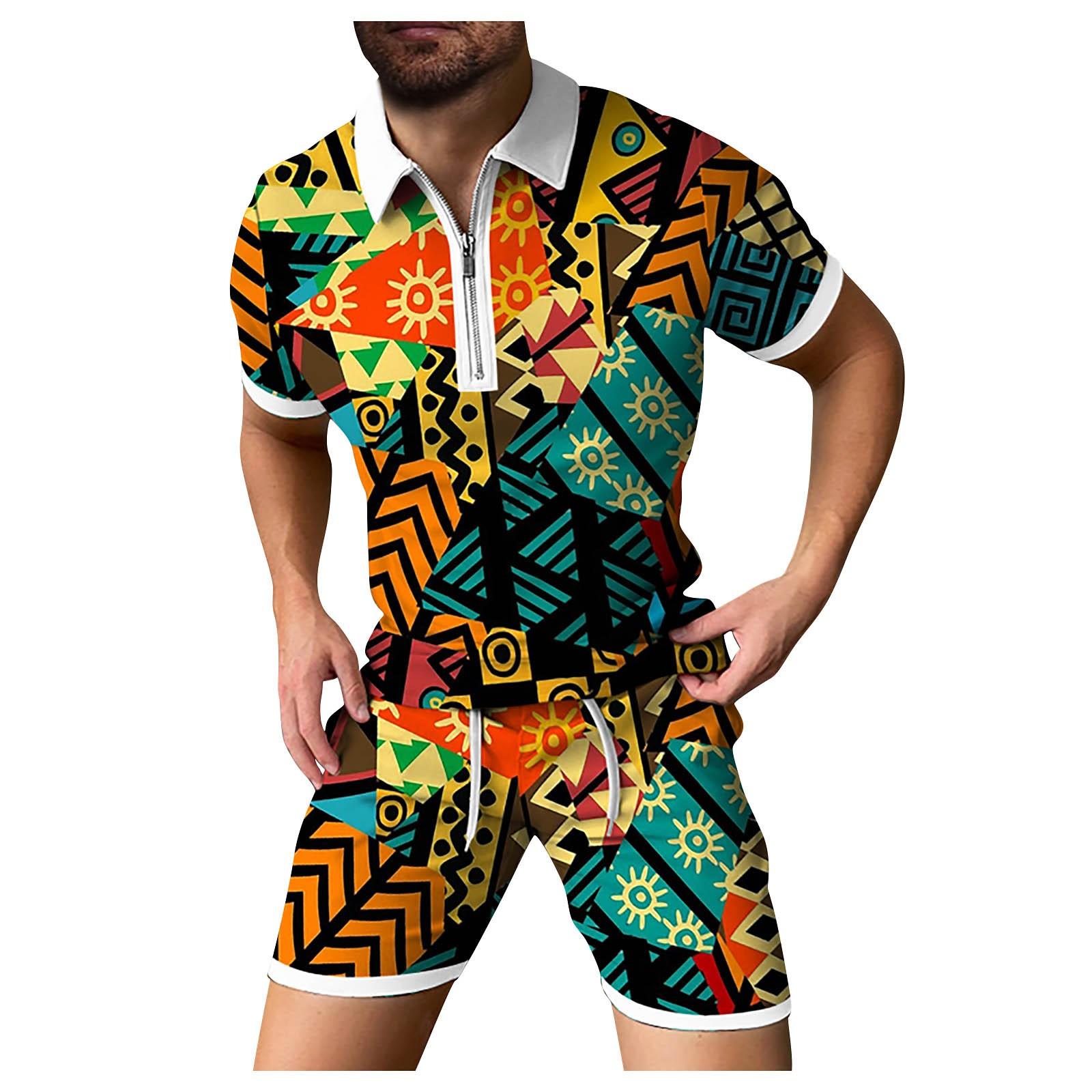 

Мужской комплект летних шорт из 2 предметов. Летний спортивный костюм. Рубашка с короткими рукавами и шорты на молнии с лацканами. Повседневный спортивный костюм. M жёлтый