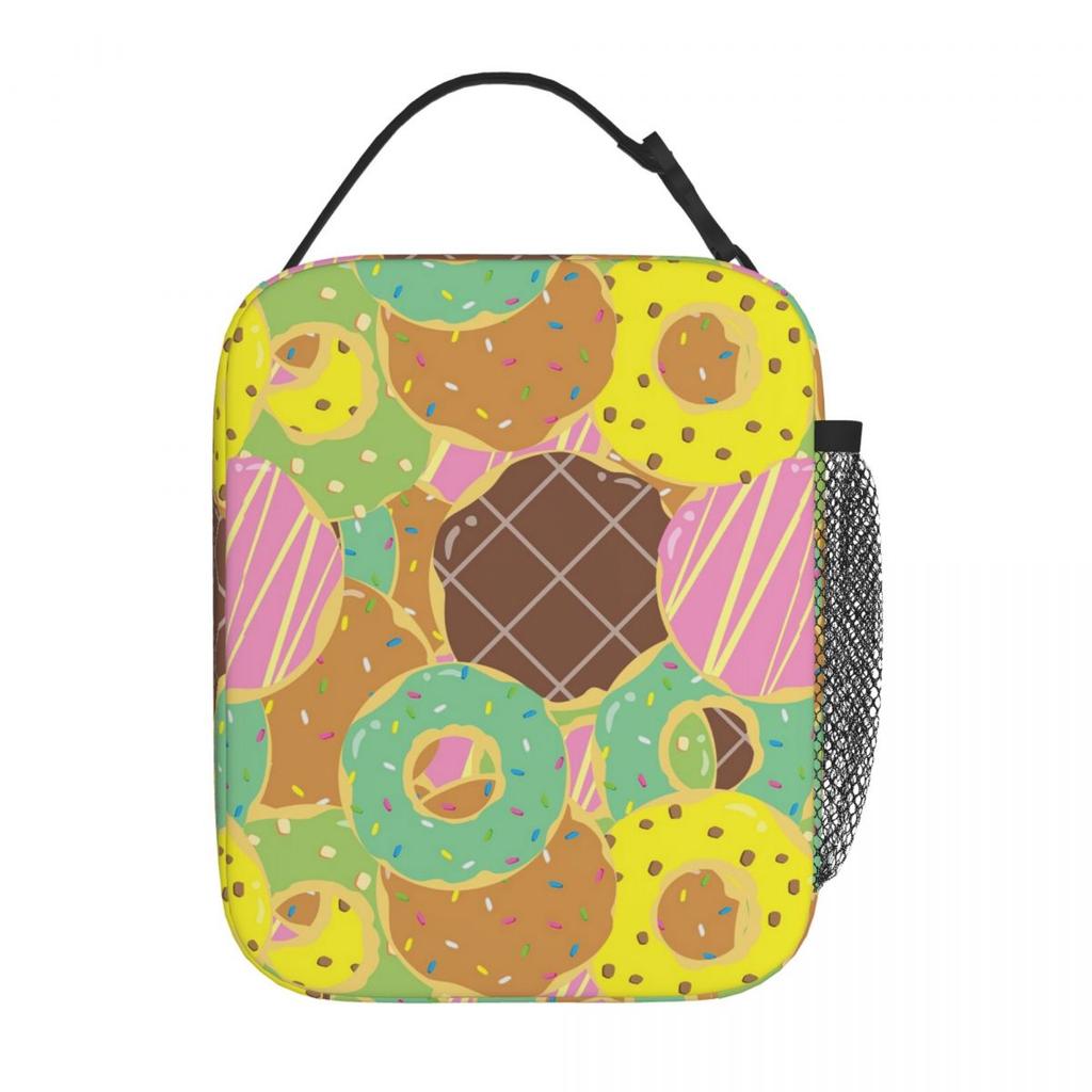 Delicious Donut Pattern Insulated Lunch Bag for Women Kids Leakproof Food Boxes Thermal Lunch Box Tote