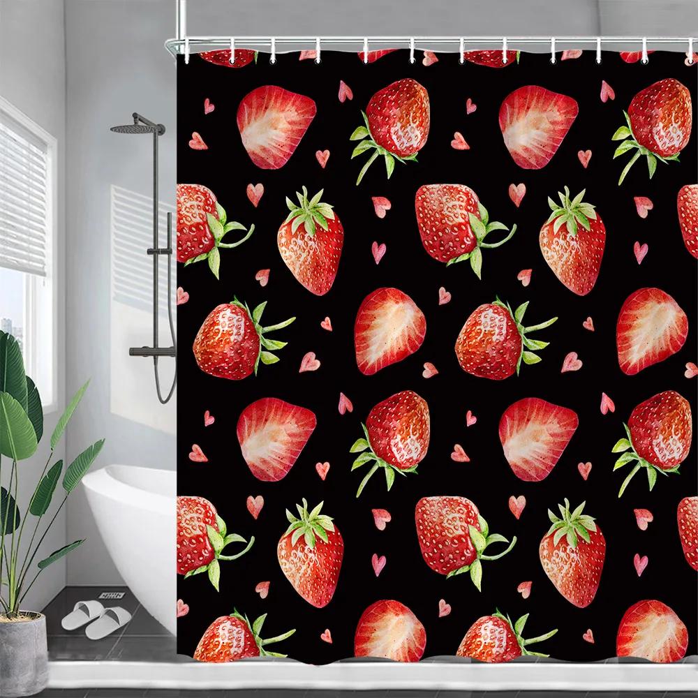 Cartoons Frucht Kirsche Duschvorhang Kirschen Grünes Blatt Druck Vorhänge Wasserdicht Polyester Badezimmerdeko Wanddekoration