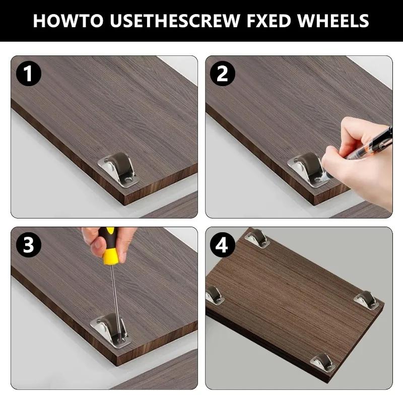 Small Wheel Casters Universal Directional Furniture Wheel Sliding Door Pulley Drawer Table Chair Rubber Rolling DIY Fixed Caster