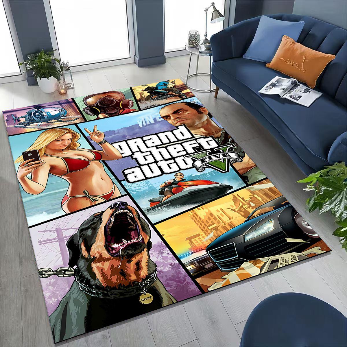 

3D G-GTA Гра Геймер Мультяшний Мото Килим для Спальні Вітальні Дивана Домашній Доріжка Декор, Великий Дитячий Ігровий Нековзкий Килимок для Підлоги Подарунок 70x100cm( 27x39in )