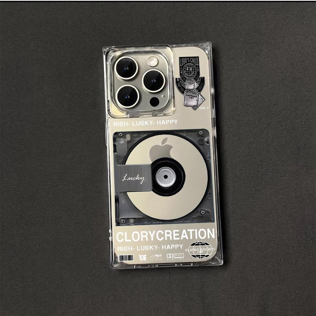 Transparente quadratische Rückseite Röhrenhülle Schutz für iPhone 14 Pro Max 16 ProMax 15 Plus 12 11 13 Anti-Sauerstoff, Glückliches CD-Muster