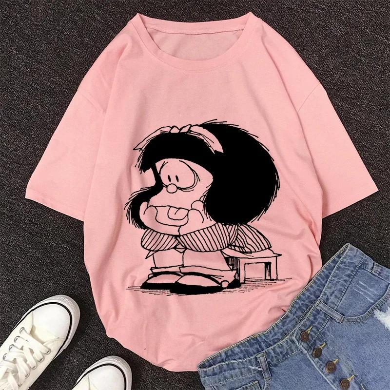 Mafalda Kawaii Graphic Print T-shirt Women Harajuku Aesthetic Pink Tops Y2k Casual Tshirt 2026 Newest Summer Fashion Female T Shirt