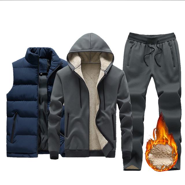 

Мужской комплект, брендовый спортивный костюм, толстая толстовка с капюшоном на подкладке, спортивная одежда, комплекты из 3 предметов, мужская зимняя теплая верхняя одежда XXL
