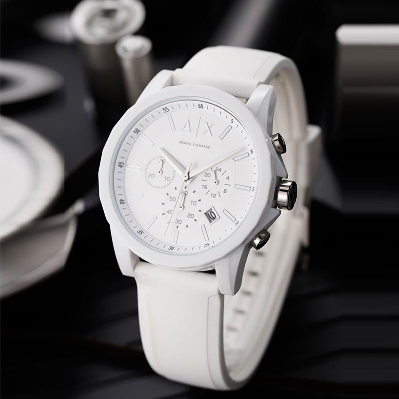 Armani Exchange AE Armbanduhr Quarzwerk Silikonarmband Weißes Zifferblatt Herrenuhren AX1325