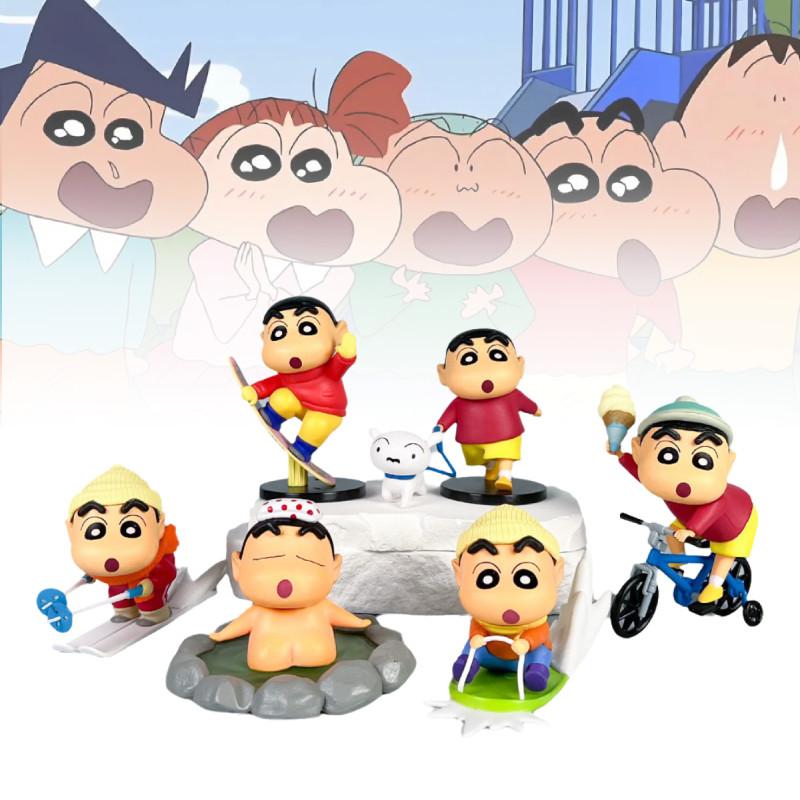 Cute Crayon Shin-chan Pvc Model Set Featuring Shinnosuke In Playful Outdoor Scenes