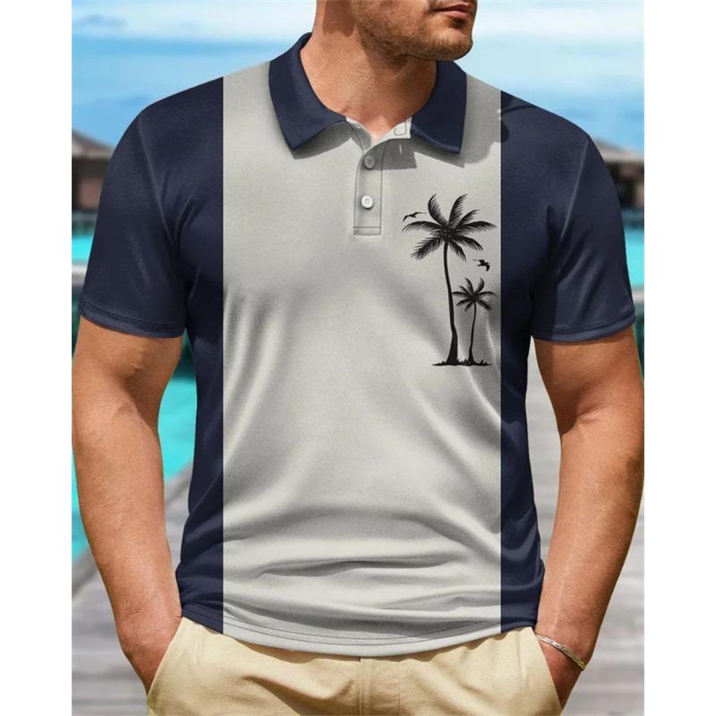 European and American New Men's 3D Printed Versatile Colorful Plant Short Sleeved Polo Shirt