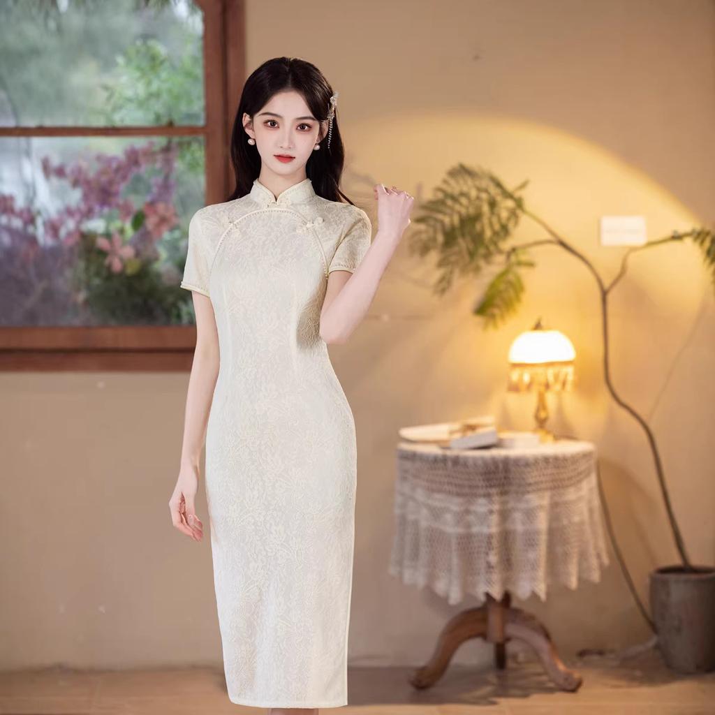 1011 Spring and Summer French Long Cheongsam Young Girl Improved Retro Celebrity Temperament Daily Lace Dress