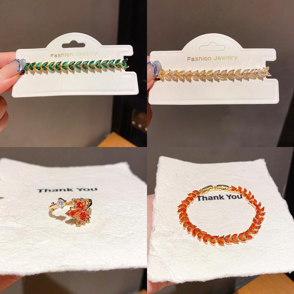 Copper Zircon Leaf Cuff Bracelet With Vintage Style For Women