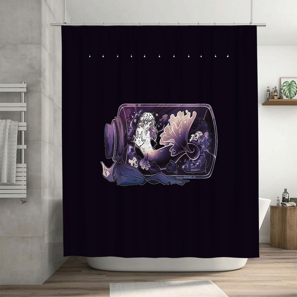 Ocean Mermaid Shower Curtain Fantasy Sea Mythology Bathroom Decor Waterproof Set Vintage Coastal Home Textile Art