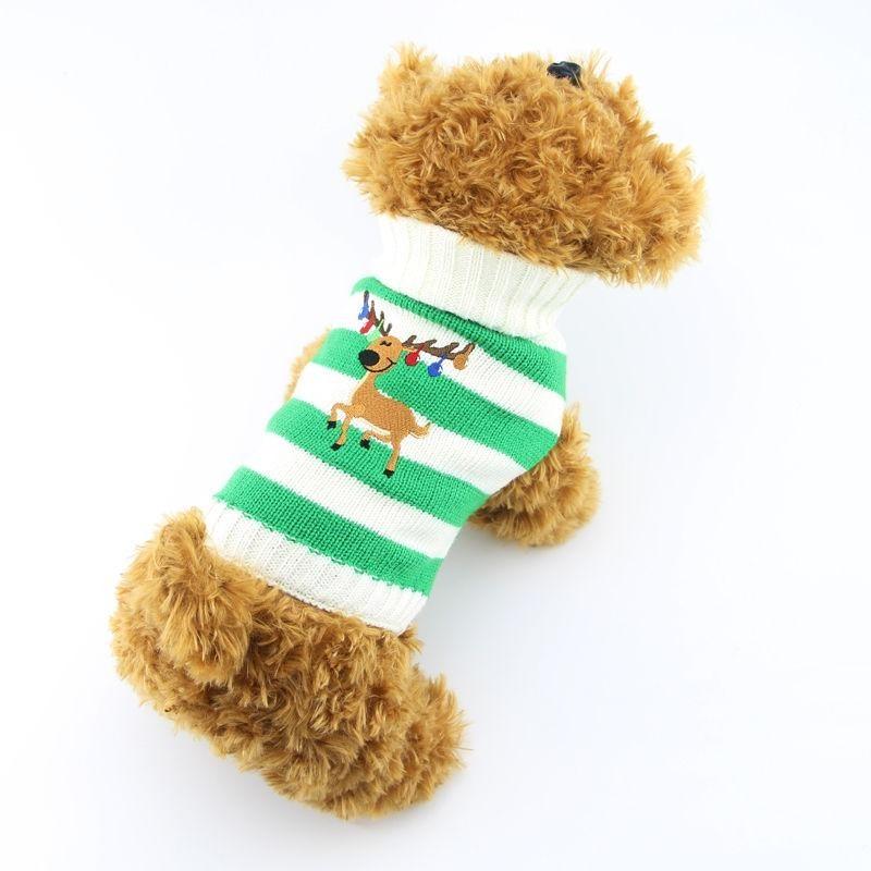 Cat Pet Puppy Dog Sweater Striped Knit Crocheted Christmas Reindeer Coat Clothes