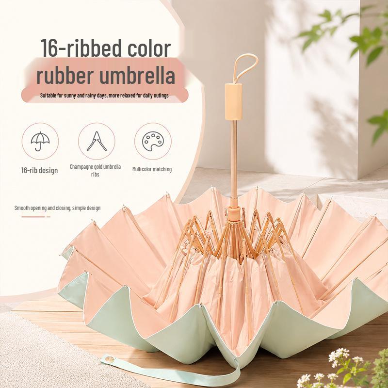 16-Rippen Dual-Use UV-Schutz Faltbarer Regenschirm für Sonne & Regen mit Elegantem Farbgel-Finish
