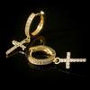 Full Pave Cross Charm Click Hoop Earrings Rhinestone Cross Pendant Dangle Huggie Ear Rings for Women Hip Hop Street Jewelry