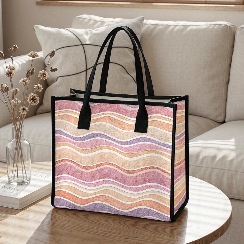 Wavy Stripes Printed Tote Bag Fashion Large Capacity Shoulder Handbag for Daily Commute Shopping