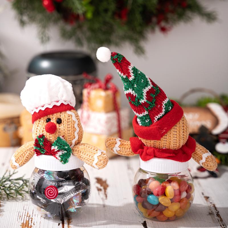 Christmas Candy Gift Box Transparent Storage Jar For Cookies Snacks Gingerbread Man Food Container Kids New Year Decoration