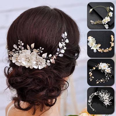 1PC Imitated Pearl Party Flower Wreath Bride Garland Headband Alloy Headdress Weeding
