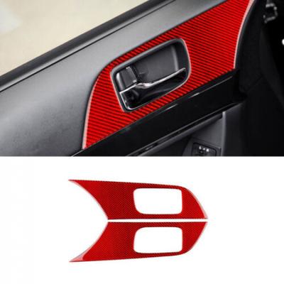 RED Door Handle Panel Cover Carbon Fiber Sticker For Mitsubishi LANCER 2008-2015