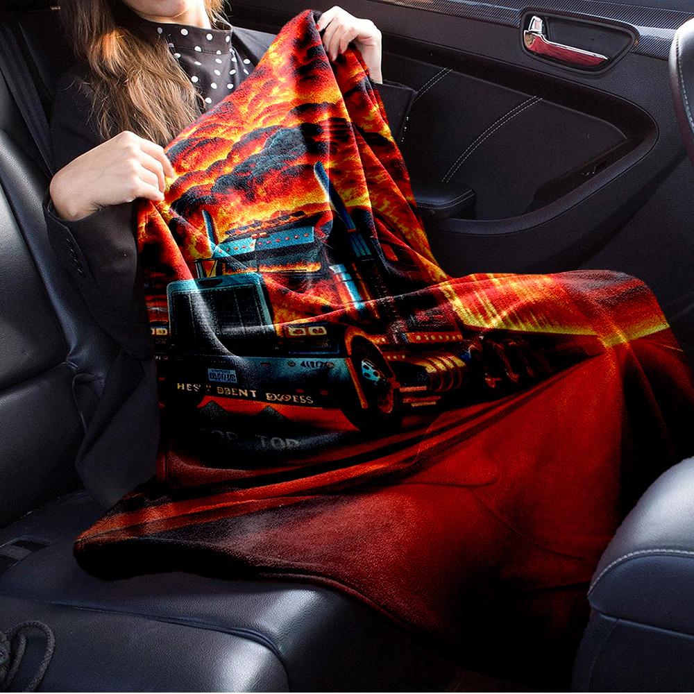 For Truck,Fire,Road-Themed Flannel Blanket, Glam Style, Digital Print, All-Season Comfort, Tear-Resistant, Knitted Craftsmanship, Polyester,