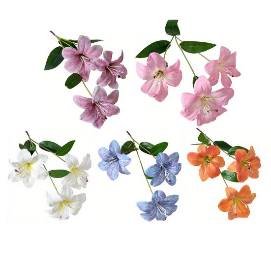 Artificial Lily Flower with 3 Heads Full Blooms Real Touch Fake Lily Flower