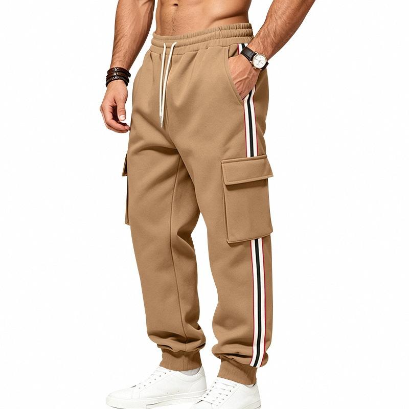 Herren Winter Schwere Fleece-gefütterte, Warme Sport-Arbeitskleidungs-Stil Farbblock-Webbing Locker Geschnittene Lässige Jogginghose