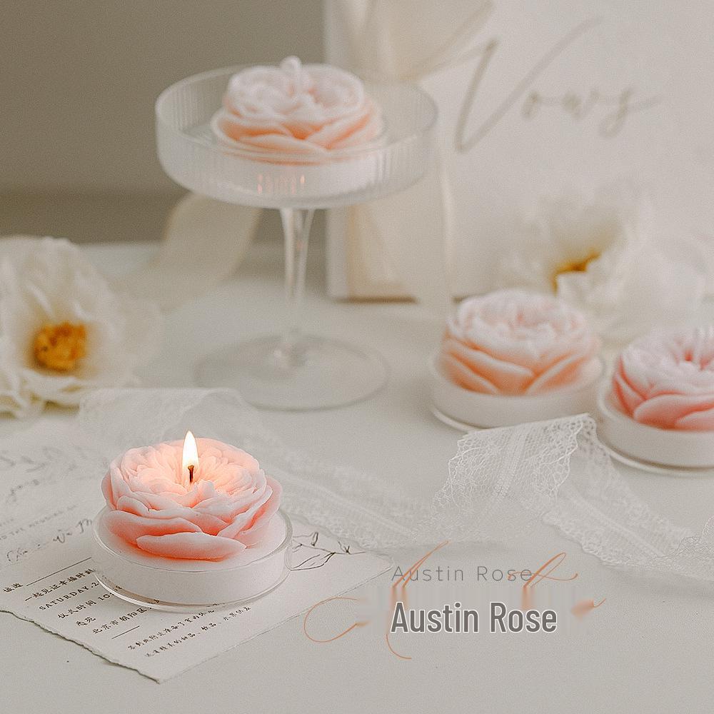 Teacher's Day Romantic Austin Rose Scented Candle with Floral Arrangement