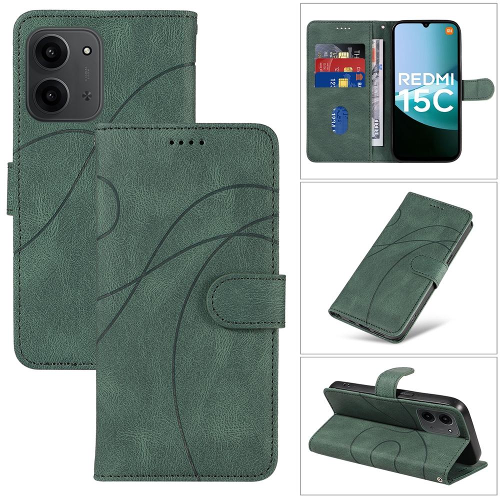 Magnetyczne skórzane etui portfelowe dla Redmi 15 15C 14C 13C 13 12 11A 10 10A 10C 9A 9C Prime A5 A3 A1 Plus 4G 5G K70 Pokrowiec Linia Krzywa