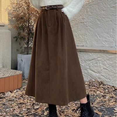 Plus Size Corduroy Vintage High Waist Spring Autumn Winter Skirt Women Loose Long Casual Skirt