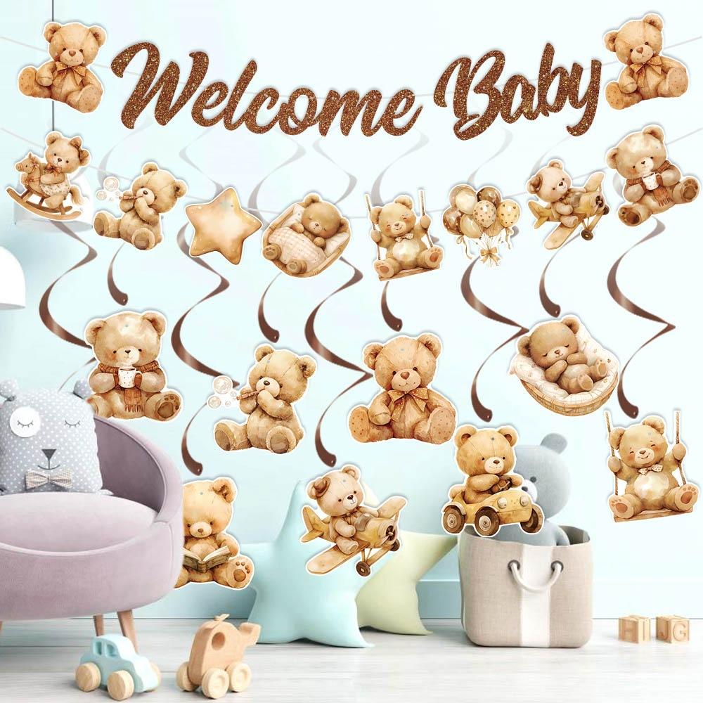 Little Bear Baby Welcome Party Decorative Banner Little Bear Spiral Baby Shower Decorative Flag Set