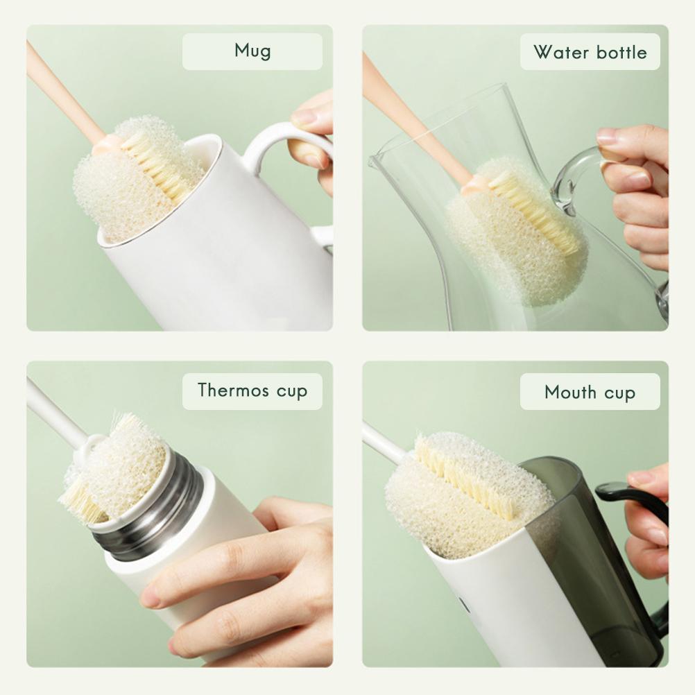 Removable Sponge Cup Brush Bottle Cleaner Long Handle for Baby Bottle Thermos Green