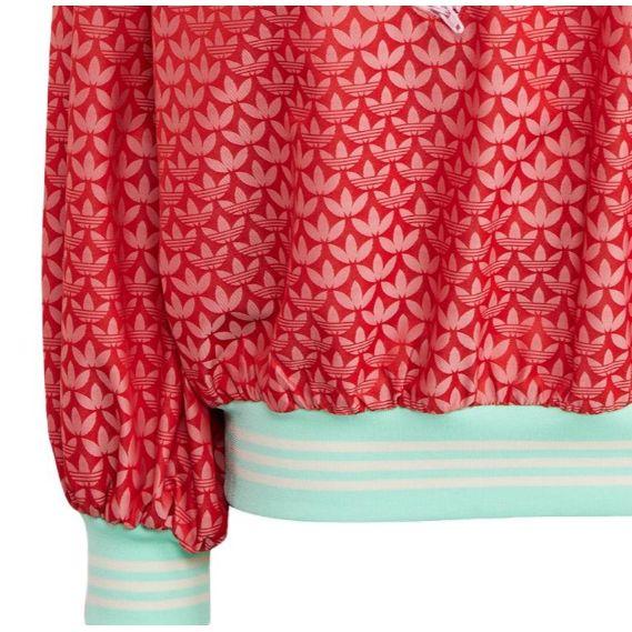 Adidas Originals 70S Logo All Over Print Half Zip Loose Fit Pullover Long Sleeve Jacket Women Jacket Light-Crimson IK7884