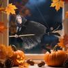Halloween Witch Doll Small Hangable Witch Ornament Decorative Flying Witch Figurine On Broomstick for Indoor Outdoor Tree Home Kitchen Decor